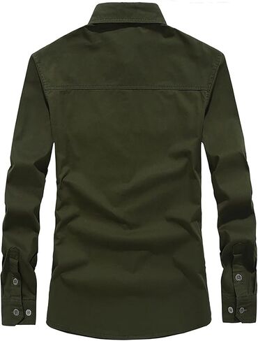 Ymosrh Button Down Shirt Men Men's Casual Embroidery Military Pure Color Pocket Long Sleeve Shirt Tops Shirt in Kuwait
