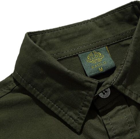 Ymosrh Button Down Shirt Men Men's Casual Embroidery Military Pure Color Pocket Long Sleeve Shirt Tops Shirt in Kuwait