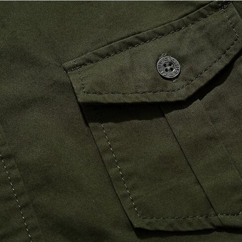 Ymosrh Button Down Shirt Men Men's Casual Embroidery Military Pure Color Pocket Long Sleeve Shirt Tops Shirt in Kuwait