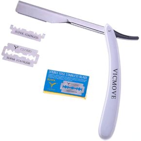 Professional Barber Straight Edge Razor Safety with 100-Pack Derby Blades - 100 Percent Stainless Steel - by VICMOVE (1 razor + 100 blades) in Kuwait