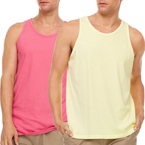 Pure Essence 2 Pack Garment Dyed Tank Tops for Men - Casual T-Shirts Ideal for Gym, Workout, Jogging, Beach, or Everyday Wear in Saudi Arabia