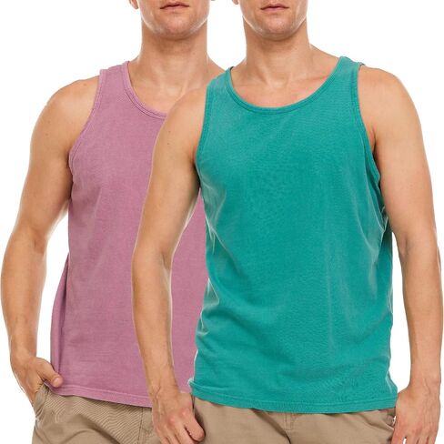 Pure Essence 2 Pack Garment Dyed Tank Tops for Men - Casual T-Shirts Ideal for Gym, Workout, Jogging, Beach, or Everyday Wear in Saudi Arabia