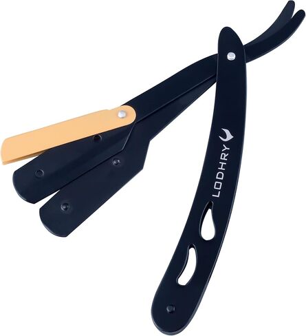 LODHRY Professional Straight Edge Shaving Razor Barber Shaving Razors For Men + Single Blades, Men's Manual Shaver Salon Quality Cut Throat Shavette Navajas Para Barbero Matte Black, 11 Piece Set in Saudi Arabia
