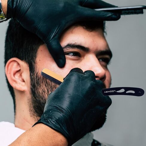 LODHRY Professional Straight Edge Shaving Razor Barber Shaving Razors For Men + Single Blades, Men's Manual Shaver Salon Quality Cut Throat Shavette Navajas Para Barbero Matte Black, 11 Piece Set in Saudi Arabia