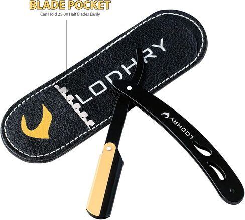 LODHRY Professional Straight Edge Shaving Razor Barber Shaving Razors For Men + Single Blades, Men's Manual Shaver Salon Quality Cut Throat Shavette Navajas Para Barbero Matte Black, 11 Piece Set in Saudi Arabia