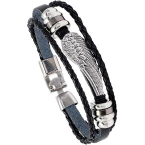 Heavstjer Punk Feather Bracelet Braided Leather Wristband Wrap Cuff Bracelet in Kuwait