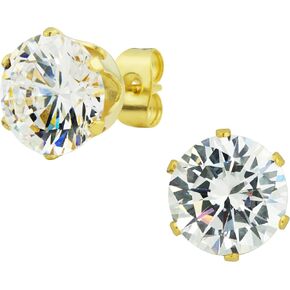 6 mm - 10 mm Gold Plated Surgical Steel Round CZ Stud Earrings for Men in Saudi Arabia