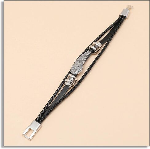 Heavstjer Punk Feather Bracelet Braided Leather Wristband Wrap Cuff Bracelet in Kuwait