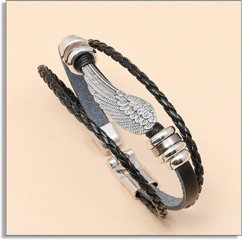 Heavstjer Punk Feather Bracelet Braided Leather Wristband Wrap Cuff Bracelet in Kuwait