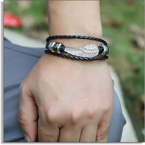 Heavstjer Punk Feather Bracelet Braided Leather Wristband Wrap Cuff Bracelet in Kuwait