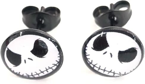 جاك Skellington الجمجمة وأقراط، هالوين الهيكل العظمي رئيس الأذن ترصيع الصغيرة الفولاذ المقاوم للصدأ قبة زر ترصيع المجوهرات in Kuwait