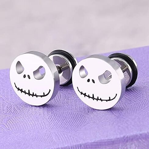 جاك Skellington الجمجمة وأقراط، هالوين الهيكل العظمي رئيس الأذن ترصيع الصغيرة الفولاذ المقاوم للصدأ قبة زر ترصيع المجوهرات in Kuwait