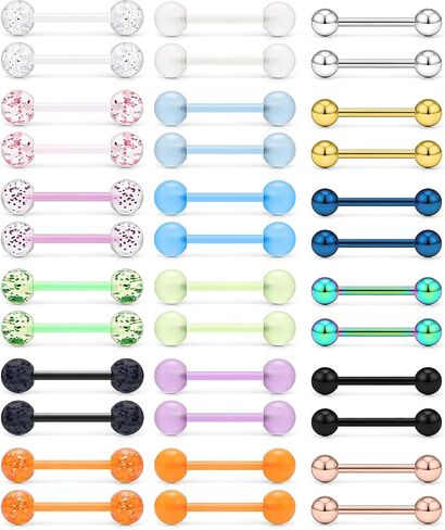 Yaalozei 14G Glow in Dark Nipple Tongue Rings Flexible Industrial Cartilage Nipple Tongue Retainer Straight Barbell Piercing Jewelry 5/8Inch 16mm 12PCS-36pcs-48pcs in Saudi Arabia