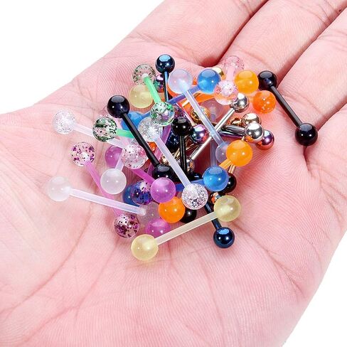 Yaalozei 14G Glow in Dark Nipple Tongue Rings Flexible Industrial Cartilage Nipple Tongue Retainer Straight Barbell Piercing Jewelry 5/8Inch 16mm 12PCS-36pcs-48pcs in Saudi Arabia