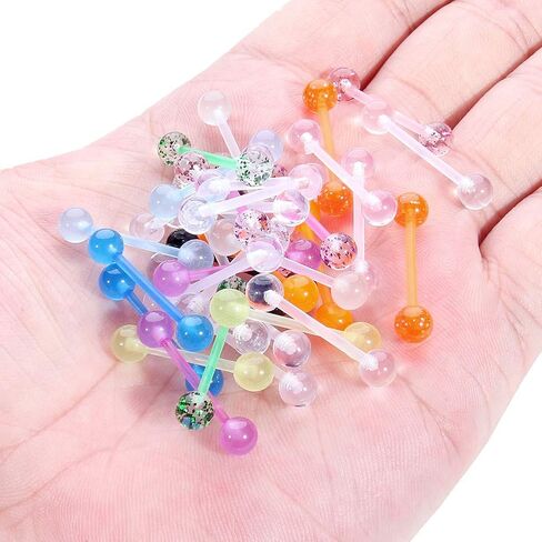 Yaalozei 14G Glow in Dark Nipple Tongue Rings Flexible Industrial Cartilage Nipple Tongue Retainer Straight Barbell Piercing Jewelry 5/8Inch 16mm 12PCS-36pcs-48pcs in Saudi Arabia