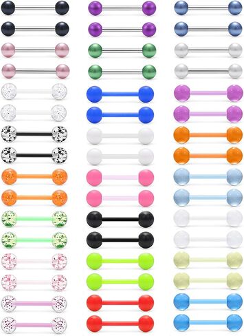 Yaalozei 14G Glow in Dark Nipple Tongue Rings Flexible Industrial Cartilage Nipple Tongue Retainer Straight Barbell Piercing Jewelry 5/8Inch 16mm 12PCS-36pcs-48pcs in Saudi Arabia