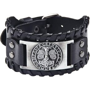 Viking Leather Bracelet, Nordic Leather Cuff with Rune, Thor's Hammer with Celtic Knot and Wolf Fenrir in Saudi Arabia