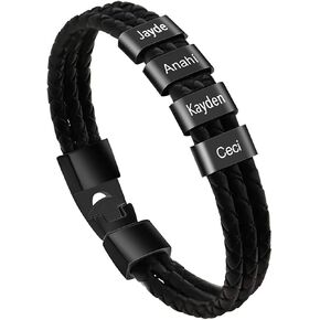 Personalized Men Braid Bracelets with Custom Names Leather Bracelets for Men Women Men Personalized Leather Bracelets Engraved Bracelet for Christmas in Saudi Arabia