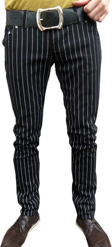 Mens Retro Pin Striped Pants Black Pinstripe Mod Trousers in Saudi Arabia