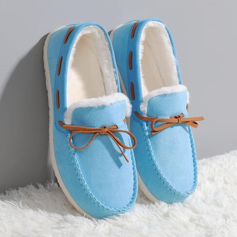 شبشب Scurtain للبالغين من الجنسين، شبشب بدون كعب من الجلد السويدي للنساء والرجال، مبطن بالفراء الدافئ in Kuwait