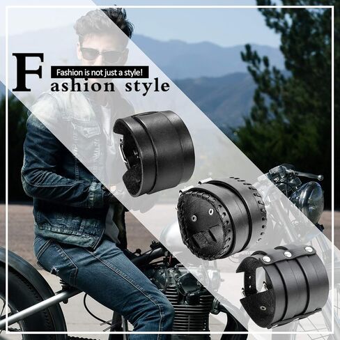 Cupimatch 3 Pcs Black Adjustable Leather Bracelet, Punk Rock Wide Leather Belt Cuff Bangle Wristband for Men in Saudi Arabia
