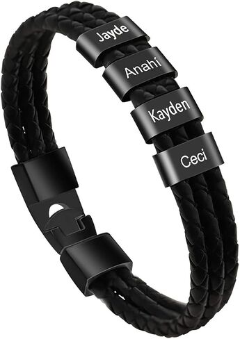 Personalized Men Braid Bracelets with Custom Names Leather Bracelets for Men Women Men Personalized Leather Bracelets Engraved Bracelet for Christmas in Saudi Arabia