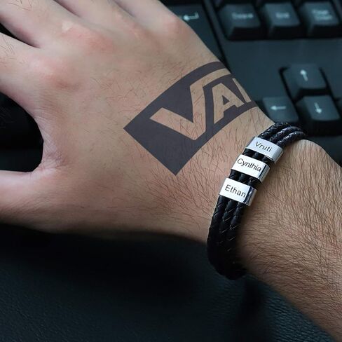 Personalized Men Braid Bracelets with Custom Names Leather Bracelets for Men Women Men Personalized Leather Bracelets Engraved Bracelet for Christmas in Saudi Arabia