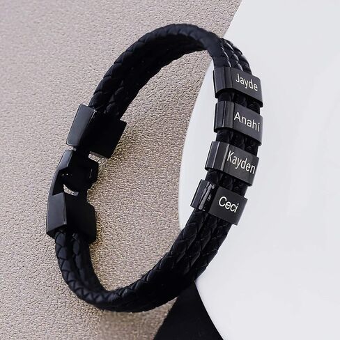 Personalized Men Braid Bracelets with Custom Names Leather Bracelets for Men Women Men Personalized Leather Bracelets Engraved Bracelet for Christmas in Saudi Arabia