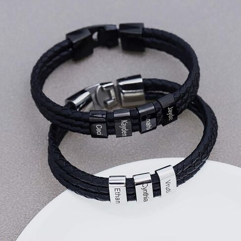Personalized Men Braid Bracelets with Custom Names Leather Bracelets for Men Women Men Personalized Leather Bracelets Engraved Bracelet for Christmas in Saudi Arabia