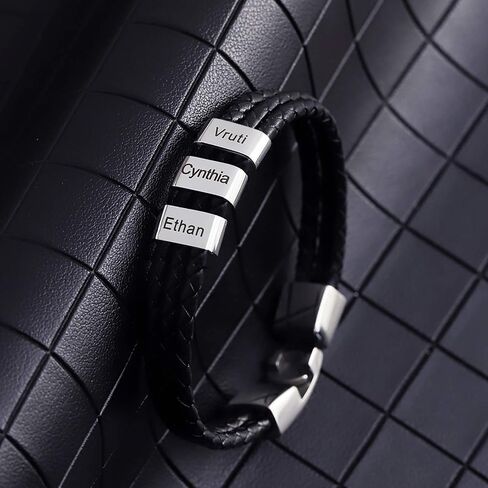 Personalized Men Braid Bracelets with Custom Names Leather Bracelets for Men Women Men Personalized Leather Bracelets Engraved Bracelet for Christmas in Saudi Arabia