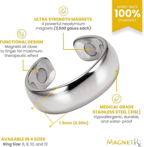 MagnetRX® Ring - Elegant Stainless Steel Ring - Rings for Men (Polished Silver | Size: 12) in Saudi Arabia