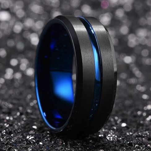 King Will Tungsten Rings for Men Two Tone Grooved Mens Wedding Band Cool Promise Engagement Matte Finished Beveled Edge in Saudi Arabia
