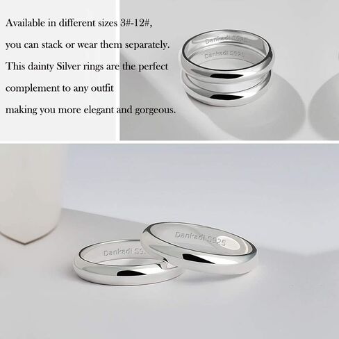Dankadi Simple Fashion S925 Sterling Silver Ring Smooth Plain Dome Comfort Solid Silver Wedding Ring For Men & Women 3.5 mm Ring 3-13# in Saudi Arabia