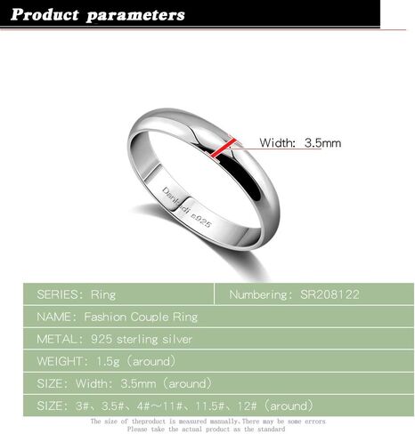 Dankadi Simple Fashion S925 Sterling Silver Ring Smooth Plain Dome Comfort Solid Silver Wedding Ring For Men & Women 3.5 mm Ring 3-13# in Saudi Arabia