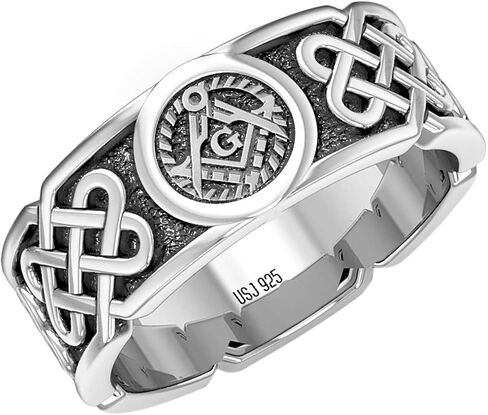 US Jewels Mens 925 Sterling Silver 6mm Celtic Masonic Master Mason Ring Band in Saudi Arabia