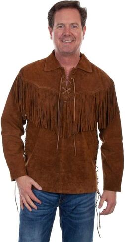Scully Men's Fringed Boar Suede Leather Long Sleeve Western Shirt - 5-86 in Kuwait