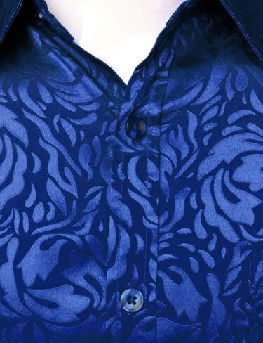 ZEROYAA Men's Hipster Jacquard Long Sleeve Satin Silk Like Button Up Dress Shirts for Party Prom in Kuwait