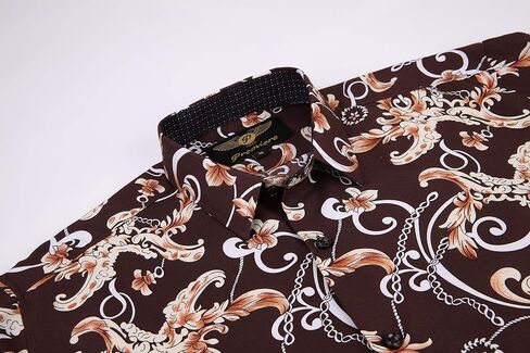 Premiere Men's Colorful Paisley Designer Fashion Dress Shirt Floral Casual Shirt Woven Long Sleeve Button Down Shirt in Kuwait