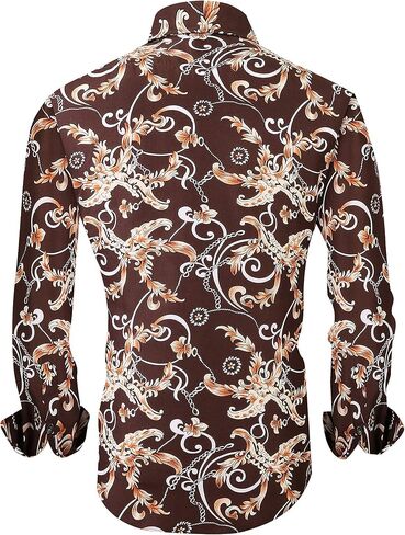 Premiere Men's Colorful Paisley Designer Fashion Dress Shirt Floral Casual Shirt Woven Long Sleeve Button Down Shirt in Kuwait