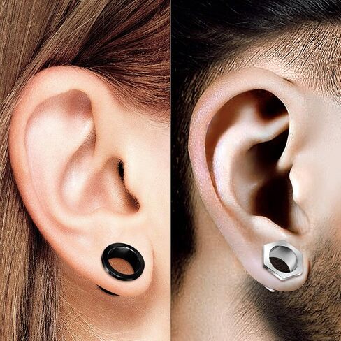 BIG GAUGES 2 Pairs 316L Surgical Steel Black Anodized Screw Flesh Tunnels Piercing Jewelry Stretcher Ear Hexagon Plugs Earring Lobe in Kuwait