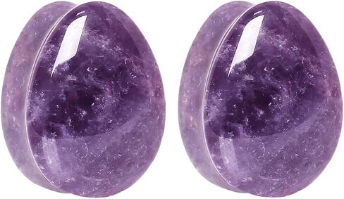 Pierced Owl - Natural Amethyst Stone Teardrop Shaped Double Flared Plugs, Sold as a Pair in Kuwait
