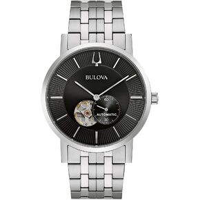 Bulova Men's Classic Stainless Steel 3-Hand Automatic Watch with Black Open Aperture Dial Style: 96A239