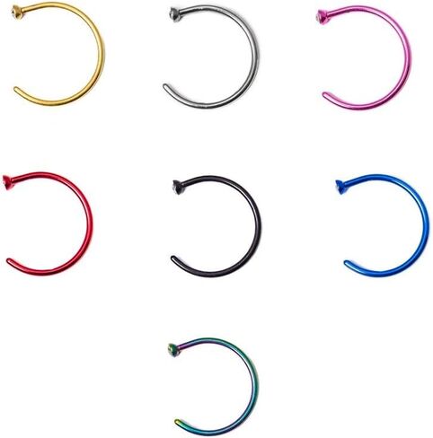 BodyJewelryOnline 7-Piece Nose Hoop Collection with Clear Gem - 316L Surgical Steel - 3 Sizes to Choose from - You Get All Seven Colors! (20ga-3/8(10mm)) in Saudi Arabia