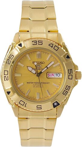 Seiko 5 Sports #SNZB26J1 Men's Japan Gold Tone Stainless Steel 100M Automatic Dive Watc1 by Seiko Watches in Saudi Arabia