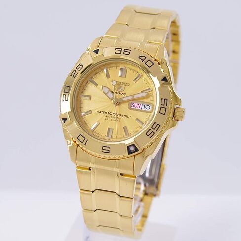 Seiko 5 Sports #SNZB26J1 Men's Japan Gold Tone Stainless Steel 100M Automatic Dive Watc1 by Seiko Watches in Saudi Arabia