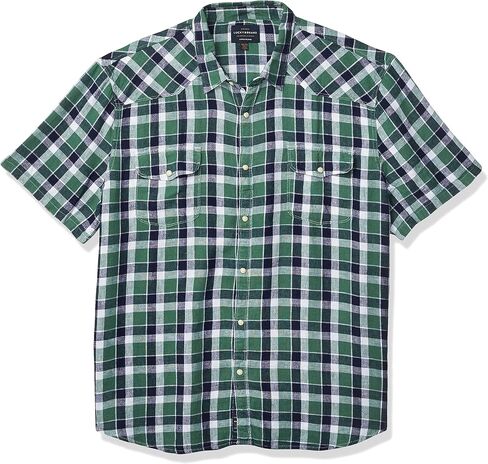 قميص رجالي بأكمام قصيرة من Lucky Brand وأزرار لأعلى وجيبين غربي سانتا في in Saudi Arabia