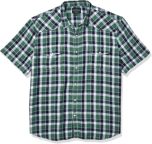 قميص رجالي بأكمام قصيرة من Lucky Brand وأزرار لأعلى وجيبين غربي سانتا في in Saudi Arabia
