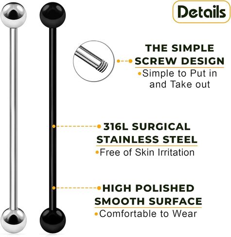 BIG GAUGES Pair of 316L Surgical Steel Anodized 14g Gauge 1.6mm Industrial Ear Plug 1 1/2"(38mm) Barbell Scaffold Bar Piercing Jewelry in Saudi Arabia