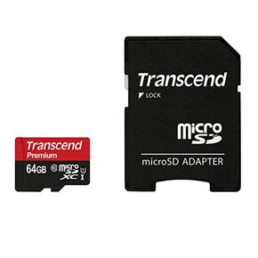 بطاقة ذاكرة ترانسيند MicroSDXC فئة 10 UHS-1 بسعة 64 جيجابايت مع محول بسرعة 90 ميجابايت/ثانية (TS64GUSDU1)