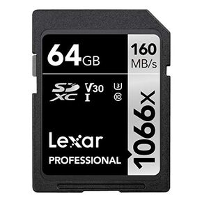 بطاقة Lexar Professional 1066x 64GB SDXC UHS-I السلسلة الفضية